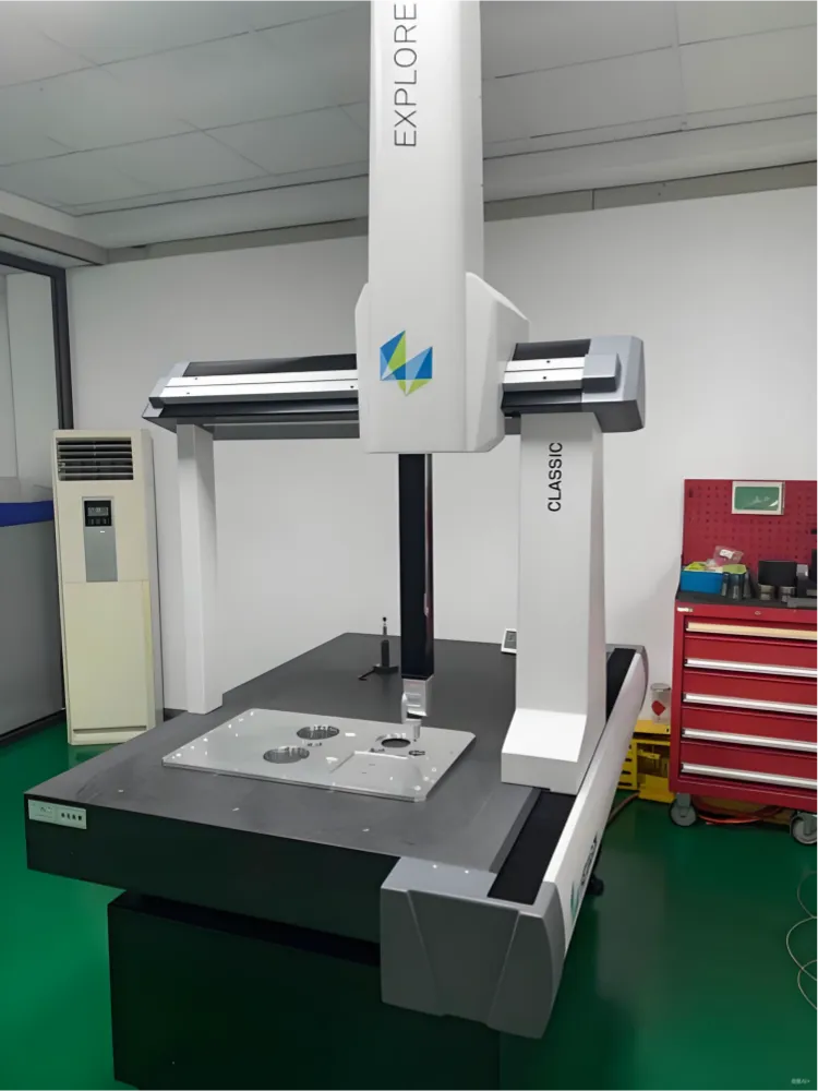 Automated CMM inspection to verify critical dimensions and tolerances of a precision aluminum part, ensuring 100% quality compliance.